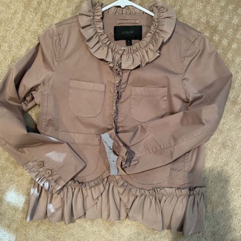 Jcrew Khaki Ruffle Blazer